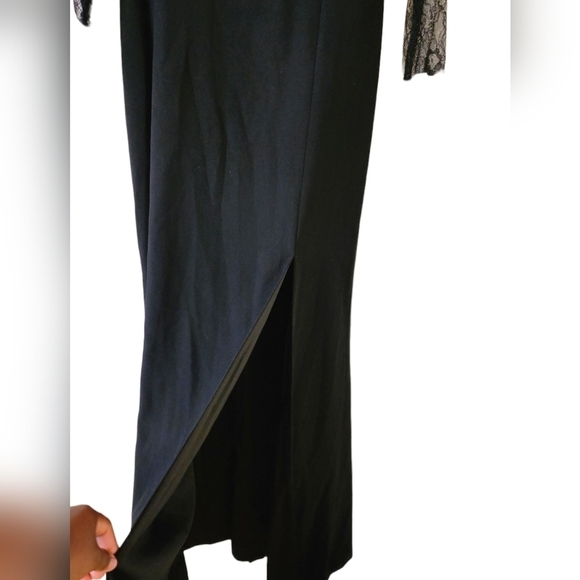 Aidan Mattox Maxi Long Sleeves Lace Bodice Evening Dress w/Slit Size 4 Black NWT - Picture 6 of 16